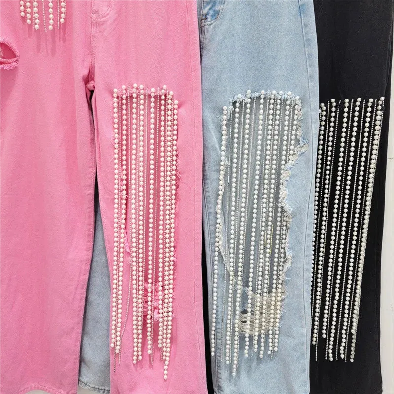 Pearl Chain High Waist Jeans