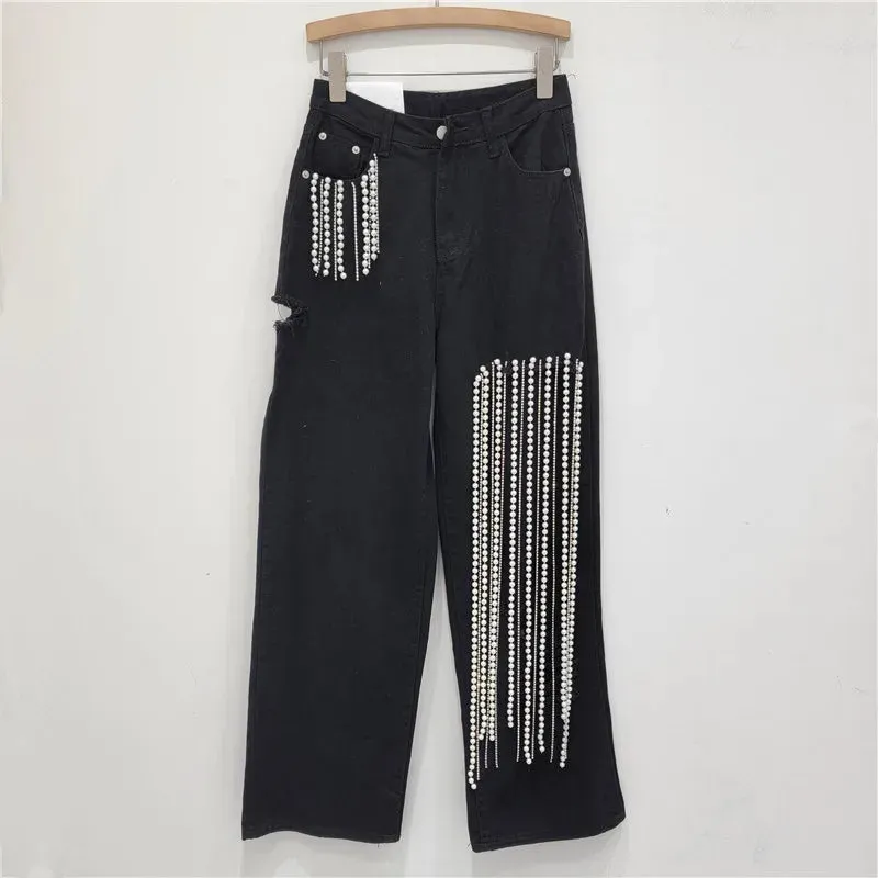 Pearl Chain High Waist Jeans