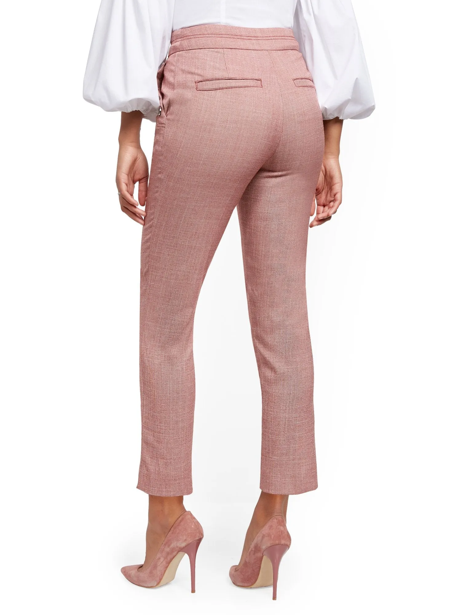 Petite Button-Accent High-Waist Ankle Pant - 7th Avenue