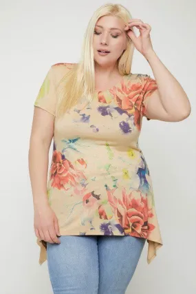 Plus Size Watercolor Flower Print Tunic