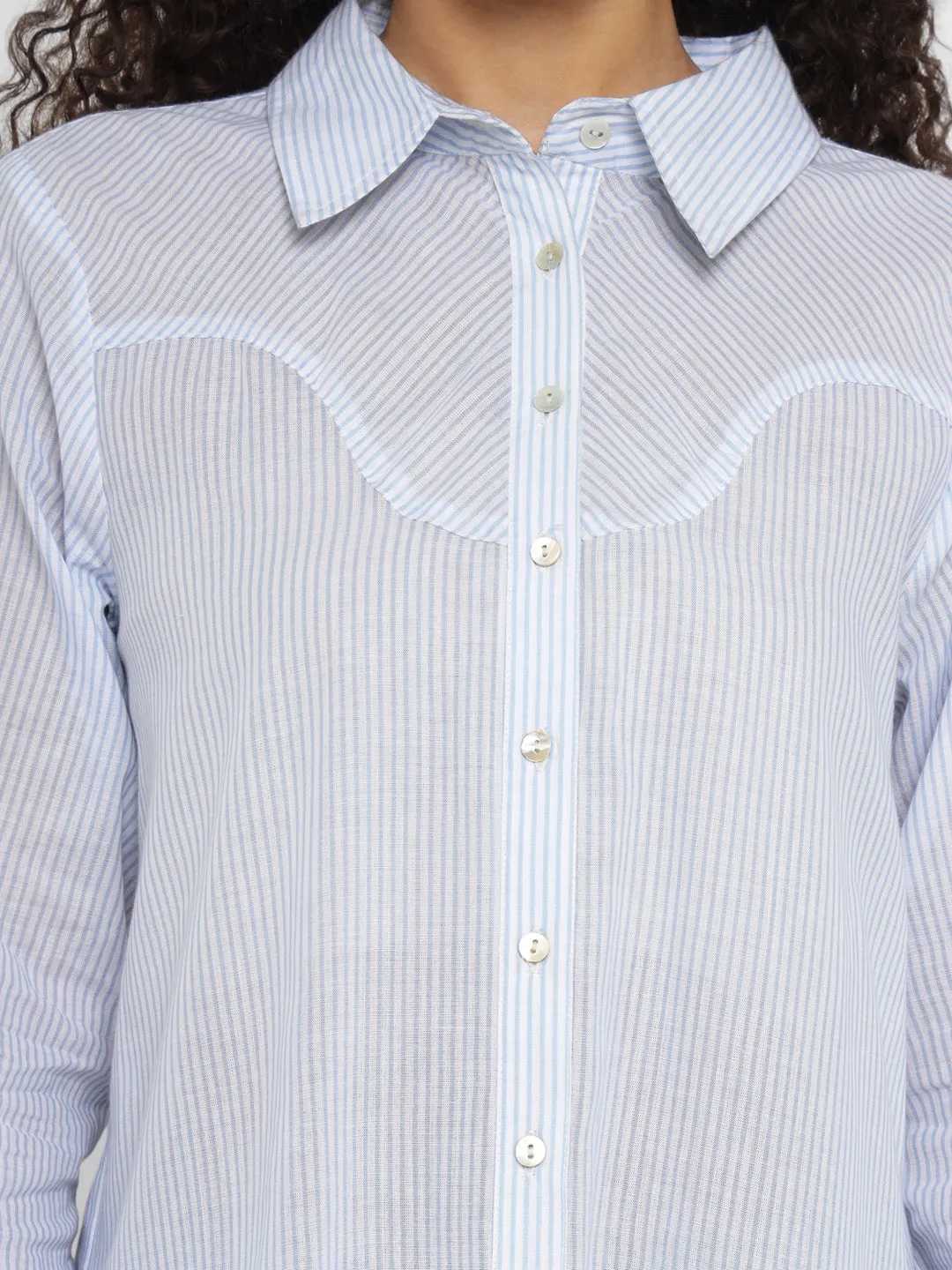 Porsorte Women’s Cotton Striped Full Sleeves, Button-Down Shirt