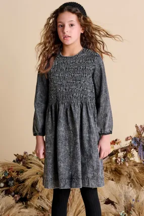 Porter Front Scrunch Grey Denim Dress