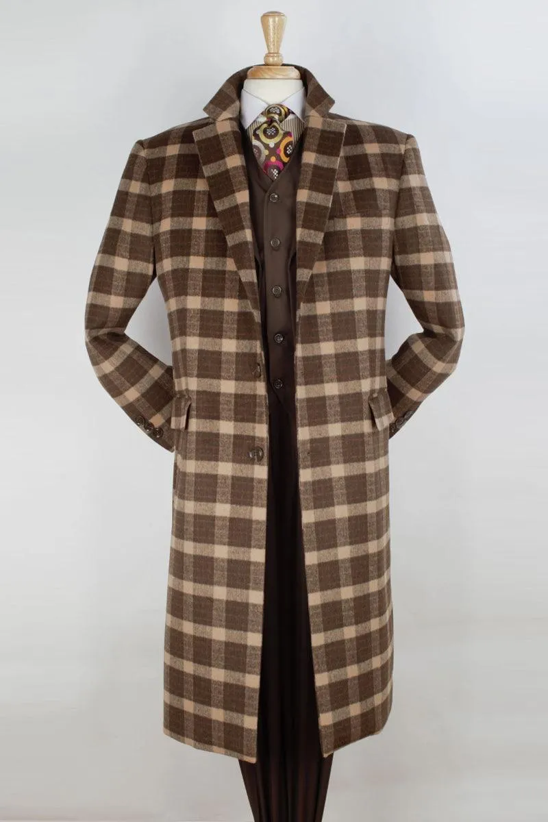 "Apollo King Brown Windowpane Wool Dress Overcoat: Class & Comfort"