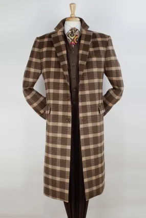 "Apollo King Brown Windowpane Wool Dress Overcoat: Class & Comfort"
