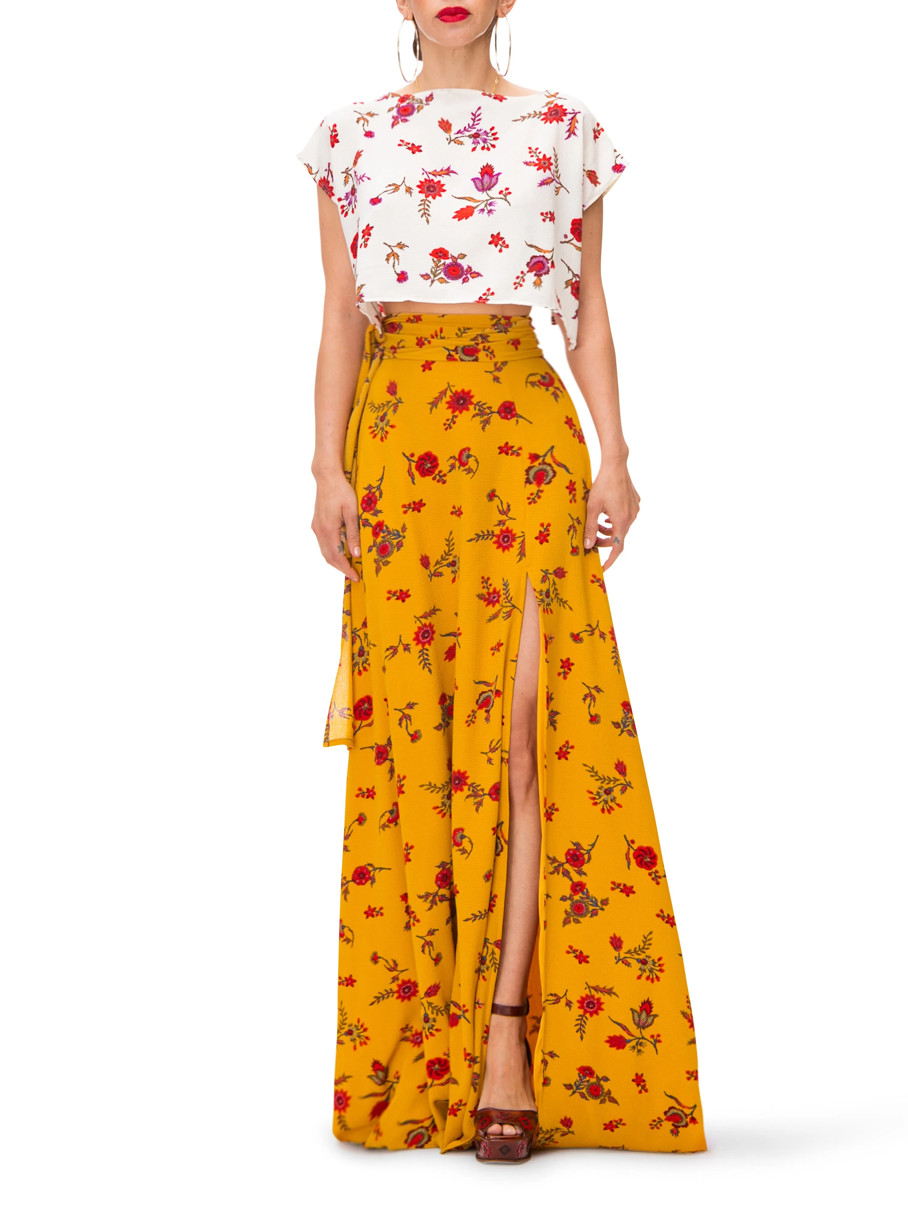"Zinnia" Floral Crop Top w/Side Slits