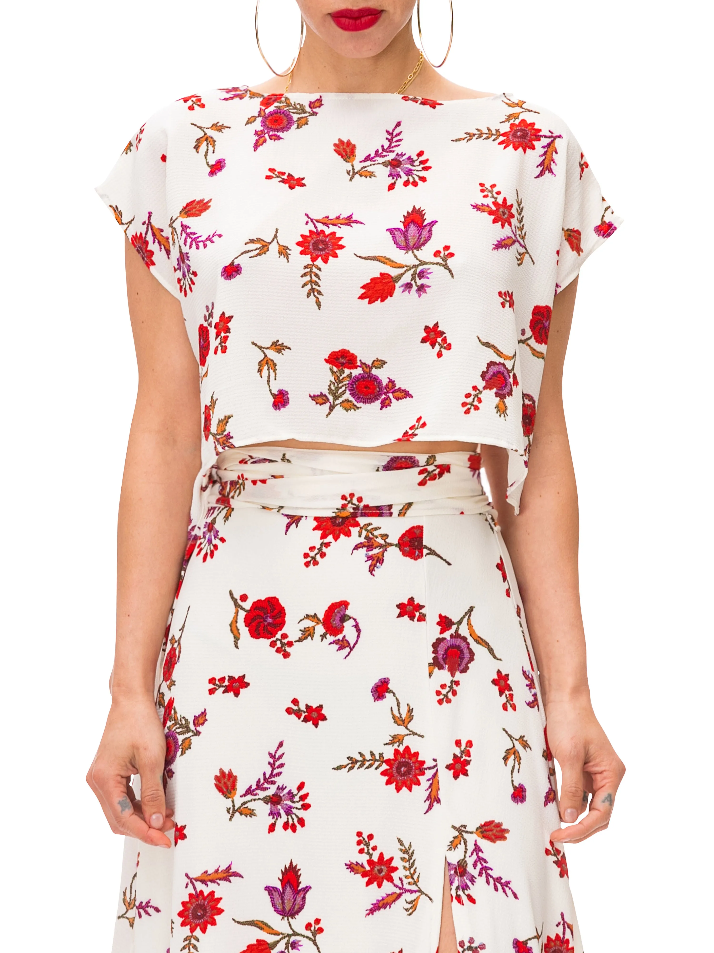 "Zinnia" Floral Crop Top w/Side Slits