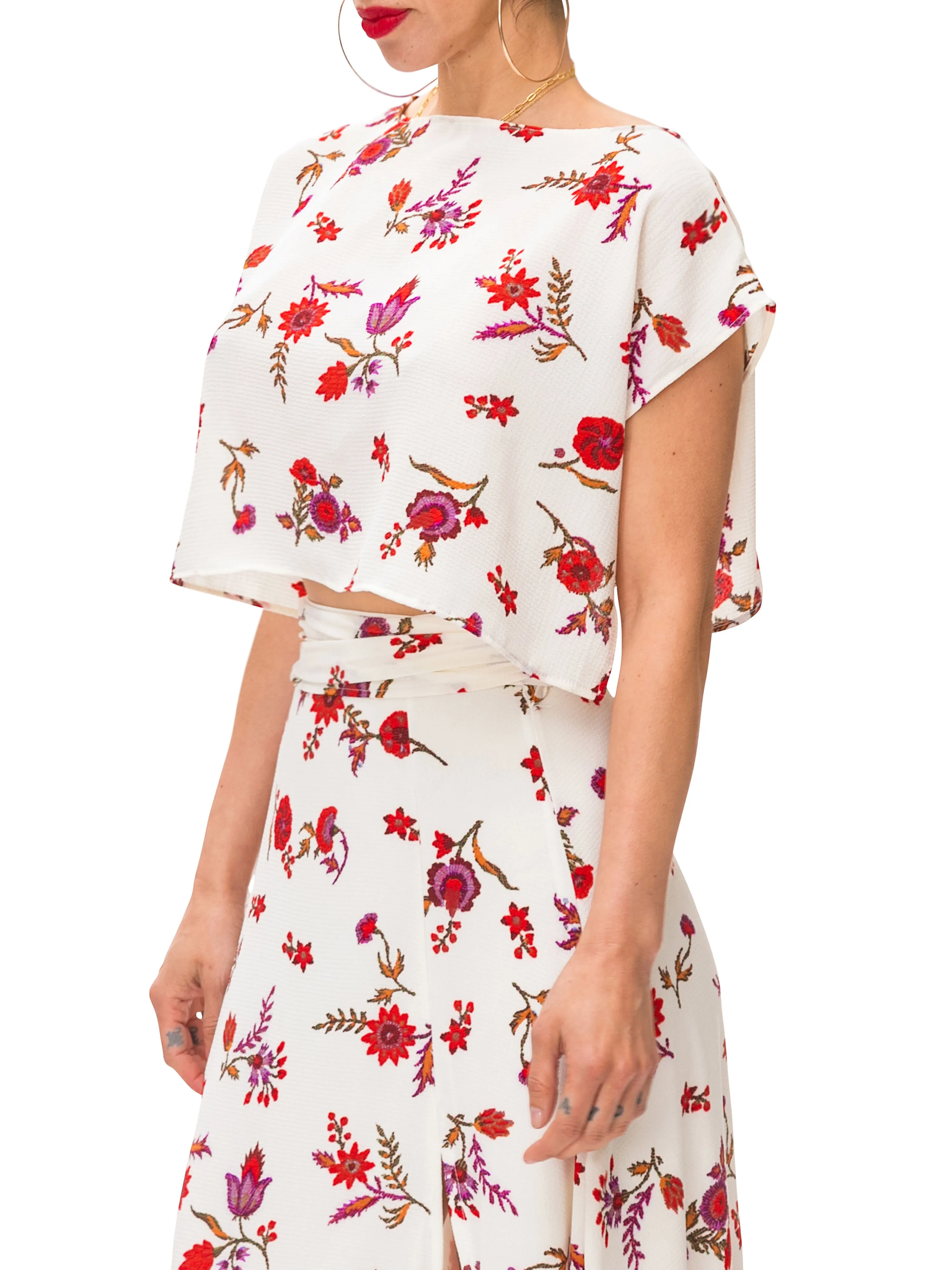 "Zinnia" Floral Crop Top w/Side Slits