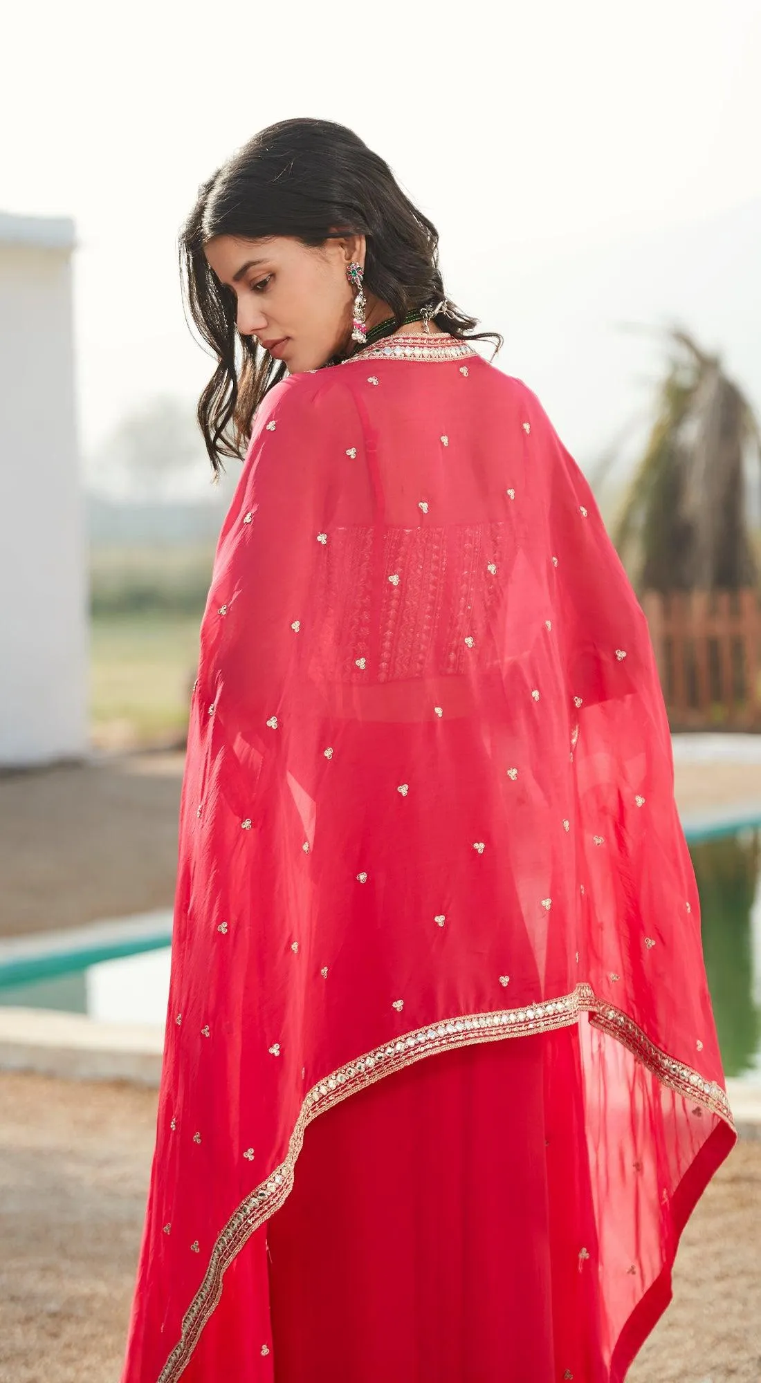 Rani Pink Skirt Set With Cape