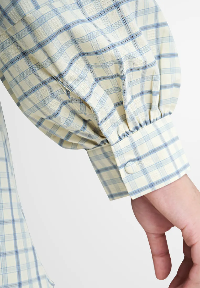 Romana Coquette Puff Sleeve Checkered Shirt