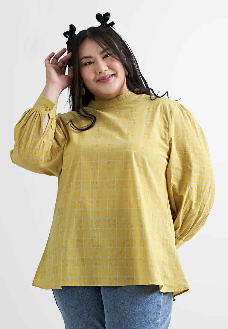 Romana Coquette Puff Sleeve Checkered Shirt
