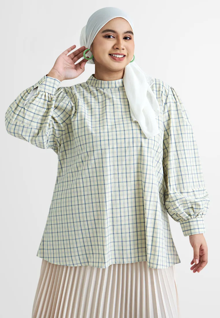 Romana Coquette Puff Sleeve Checkered Shirt