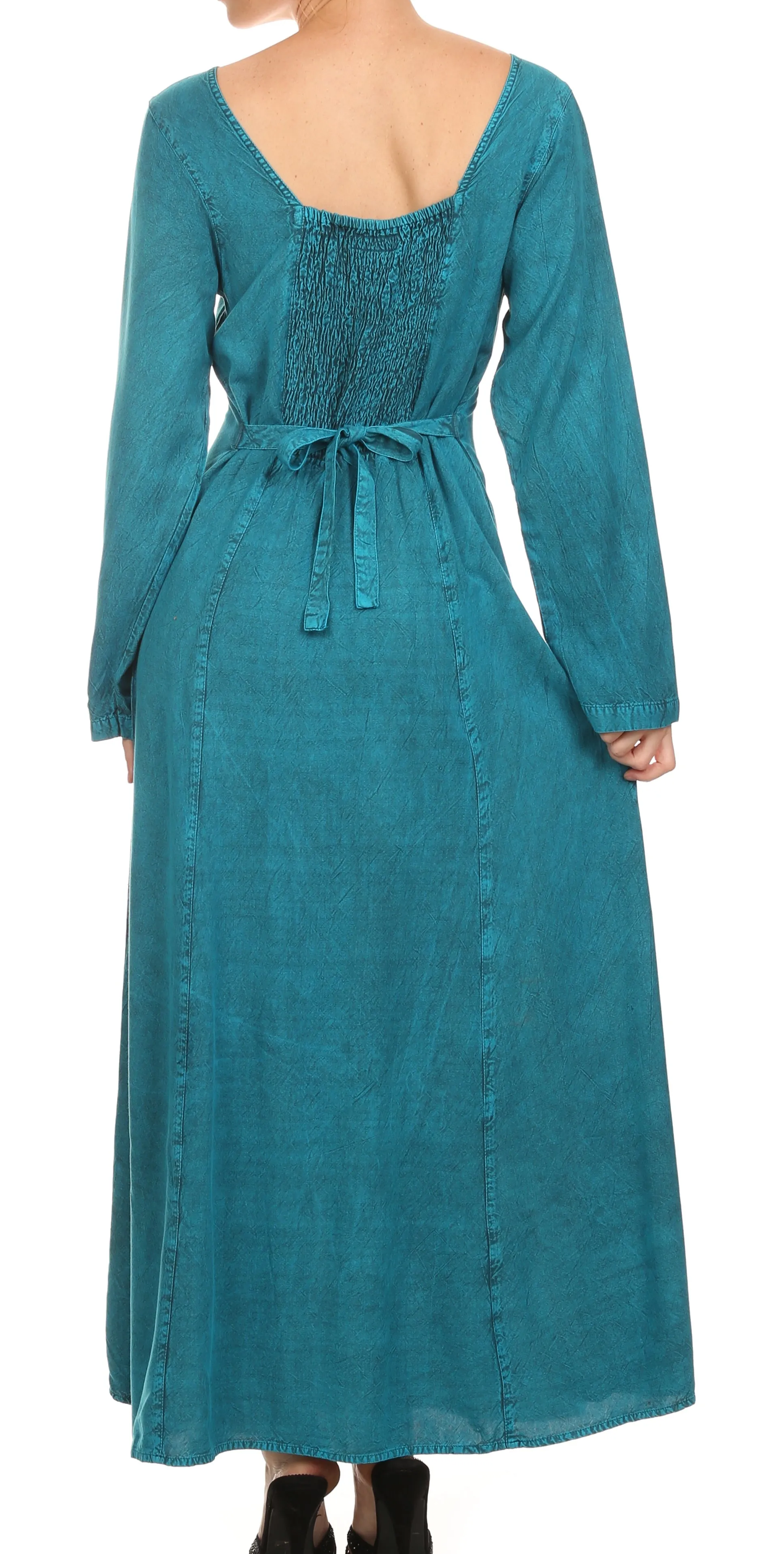 Sakkas Lilybell Embroidered Bell Long Sleeve V-Neck Adjustable Caftan Dress