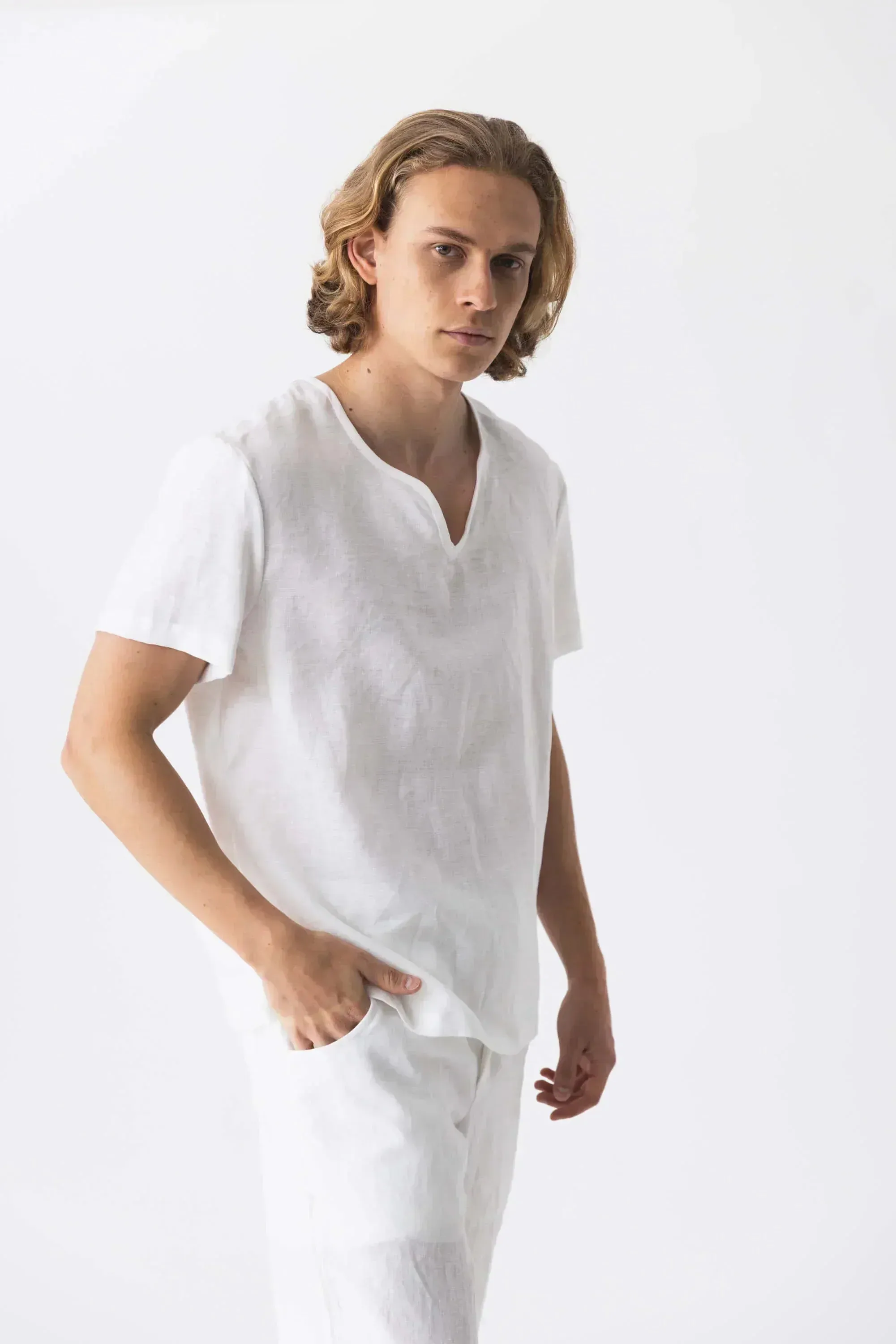 Short-sleeved linen tunic ivory - Marcelo