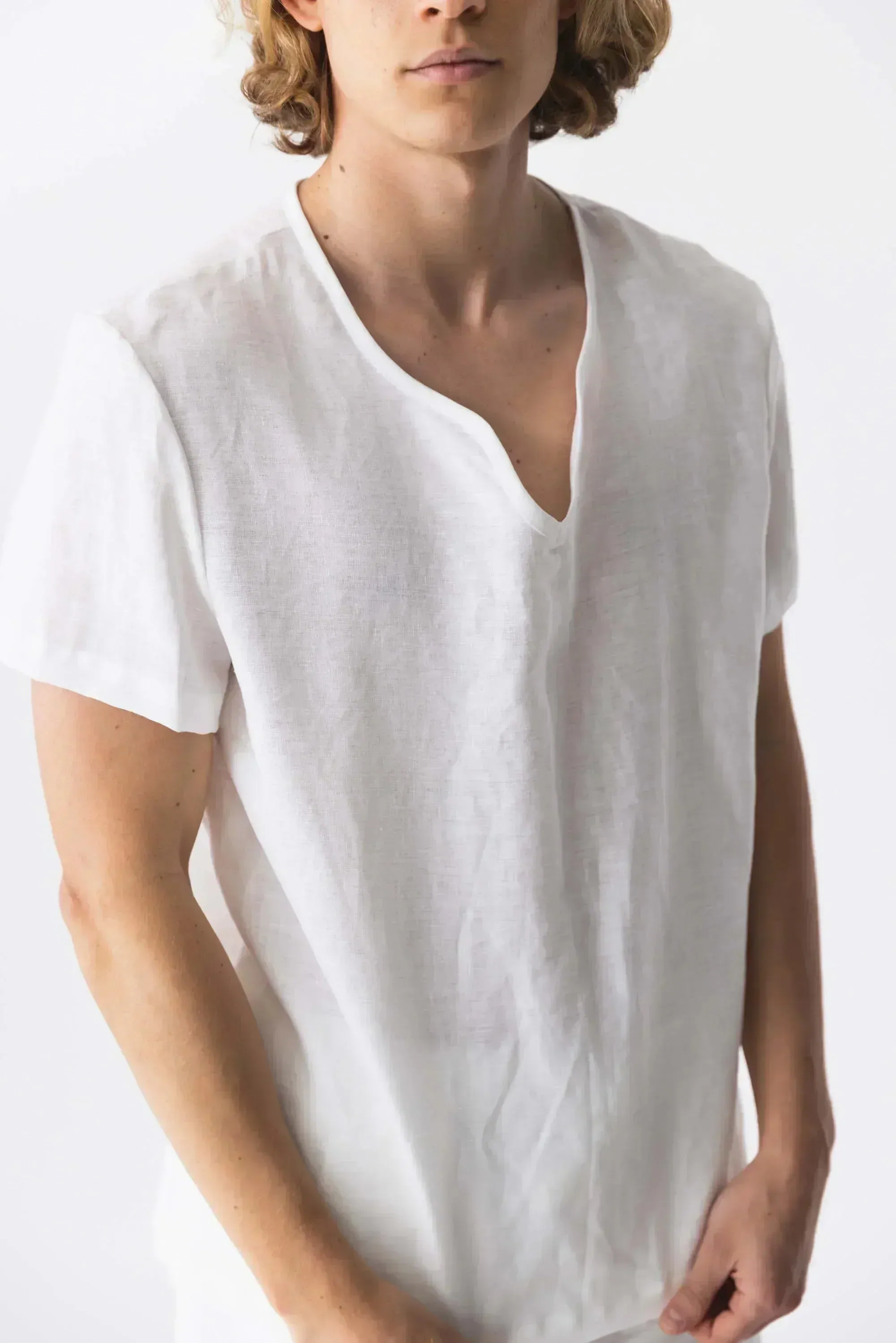 Short-sleeved linen tunic ivory - Marcelo