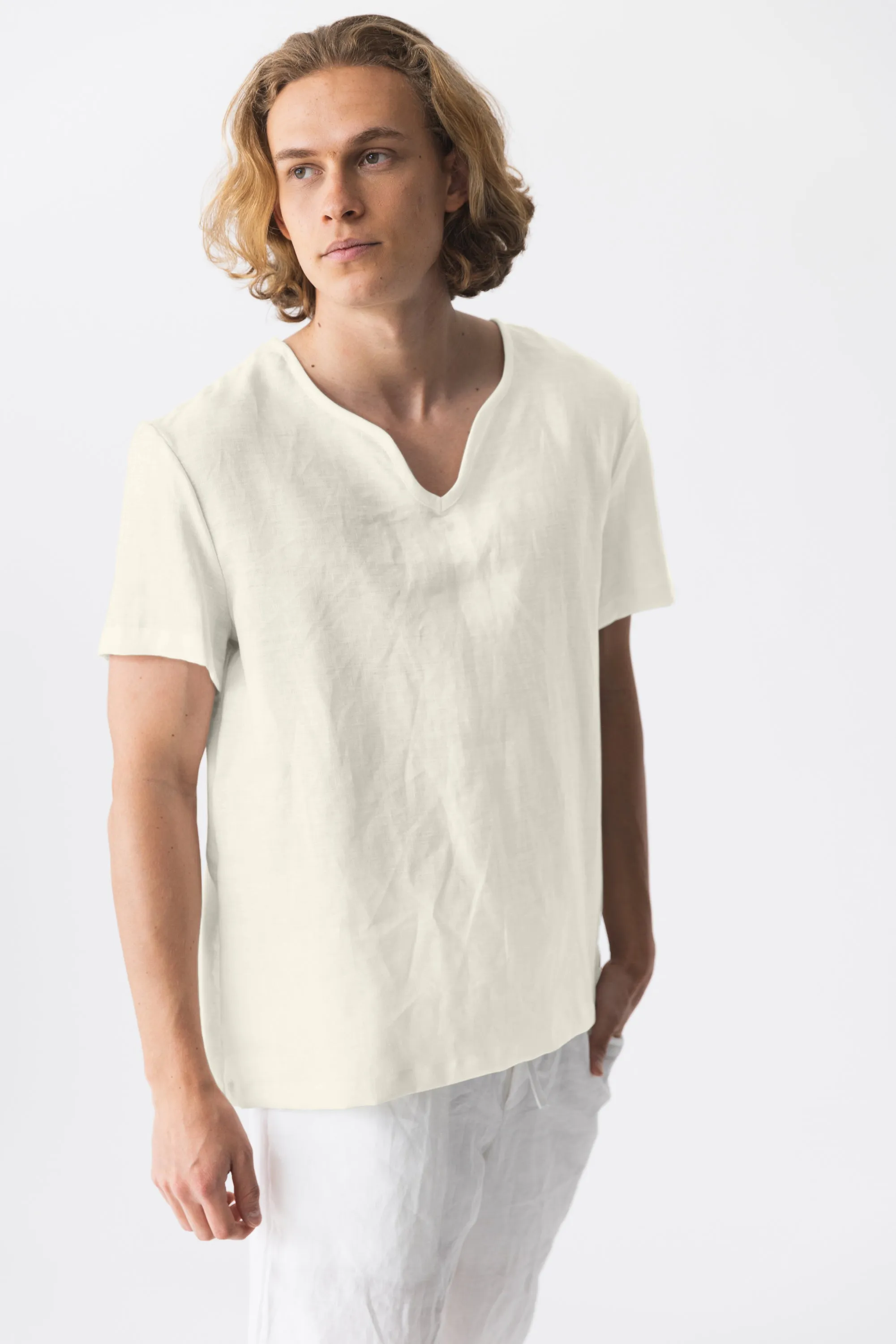 Short-sleeved linen tunic ivory - Marcelo