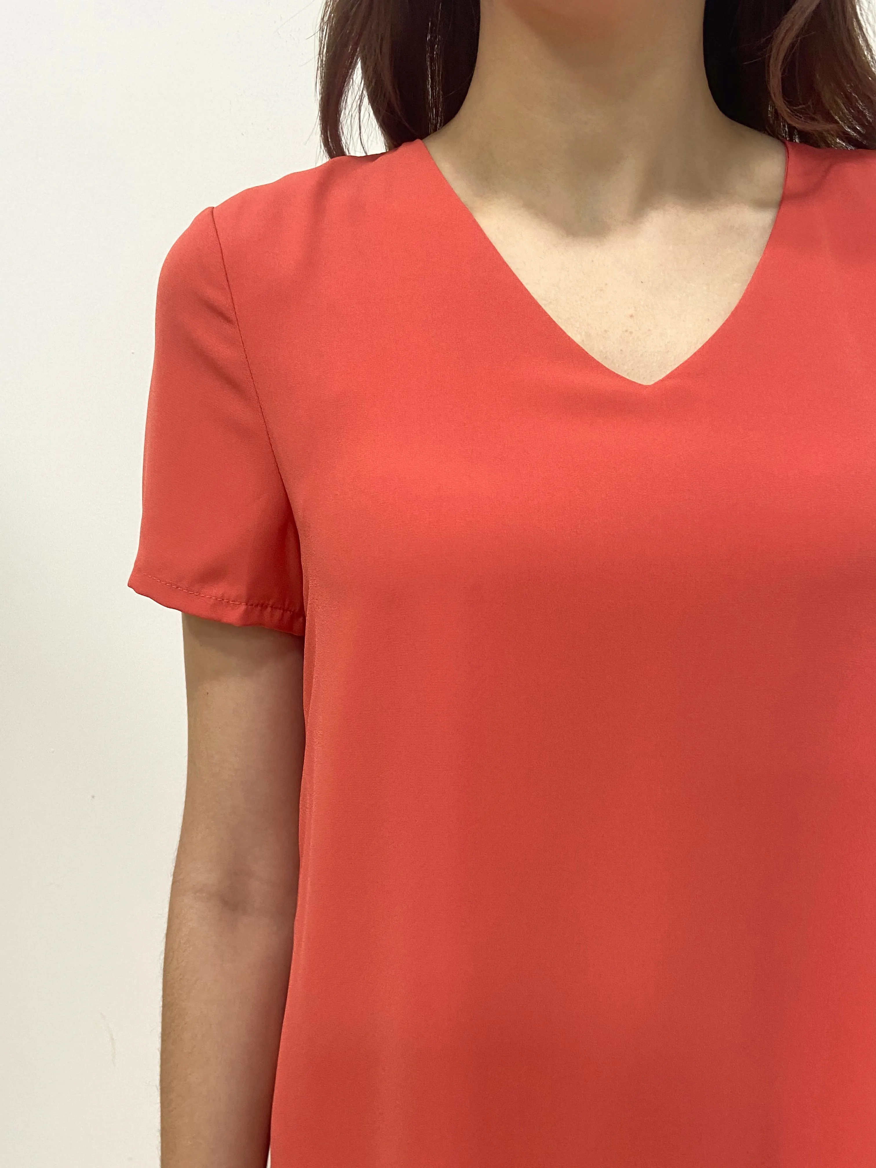 Side Pleated SS Dress - Coral (Non-returnable)
