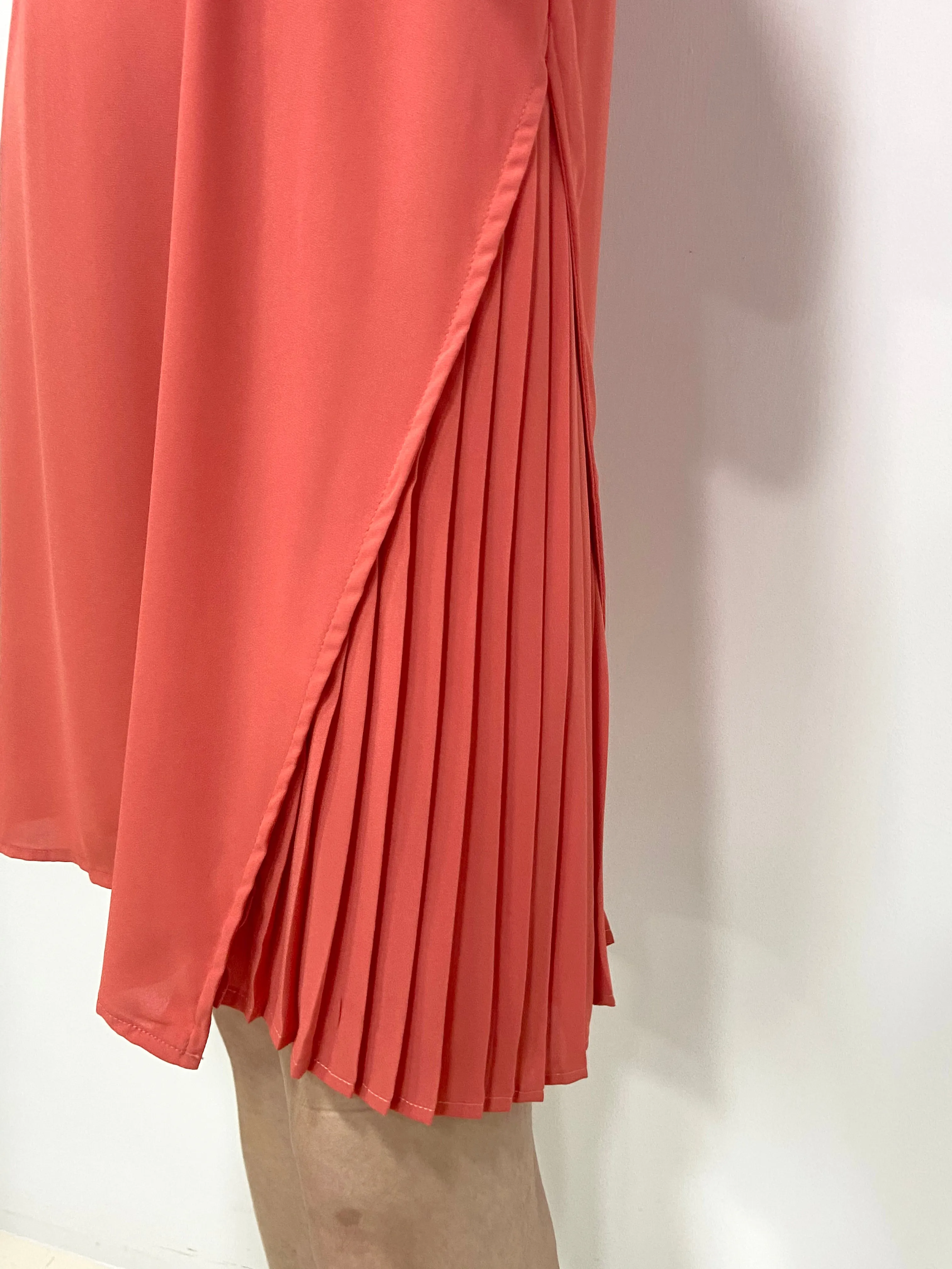 Side Pleated SS Dress - Coral (Non-returnable)