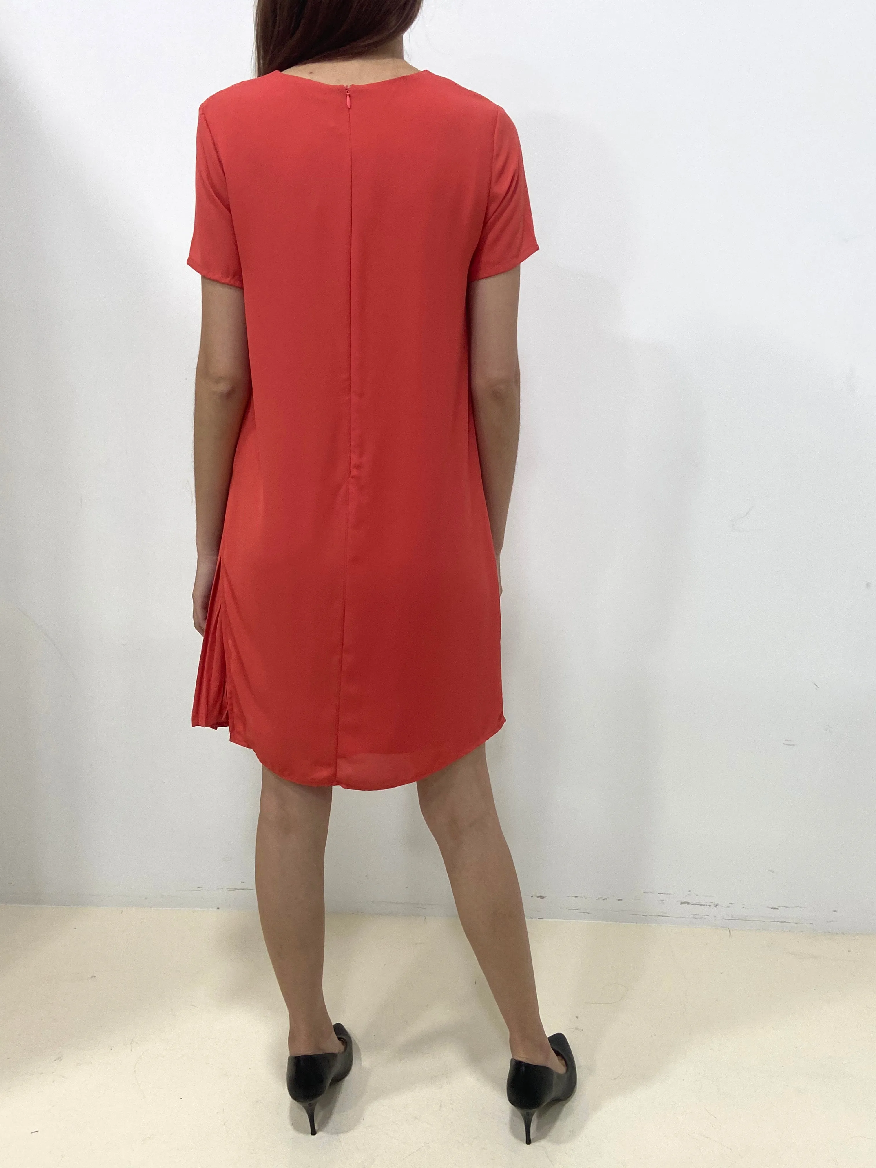 Side Pleated SS Dress - Coral (Non-returnable)