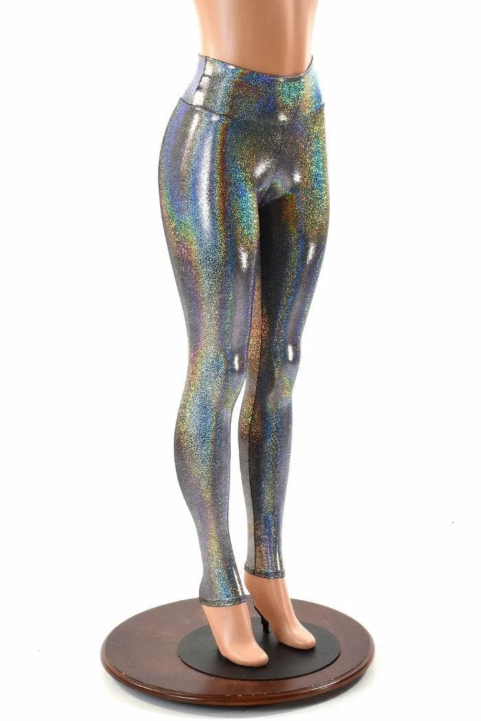 Silver Holographic High Waist Leggings
