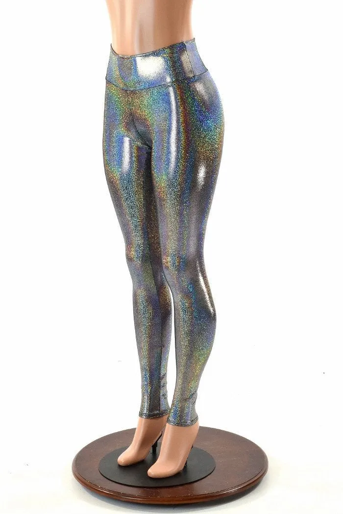 Silver Holographic High Waist Leggings