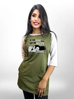 Sleeping Love Long T-shirt Raglan Sleeve Side Pocket For Women's