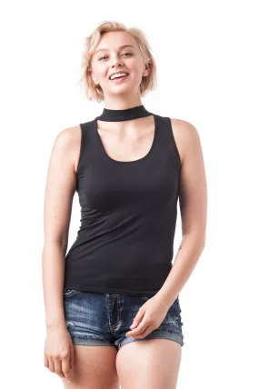 Sleeveless One Size Solid Choker Scoop Neck Top