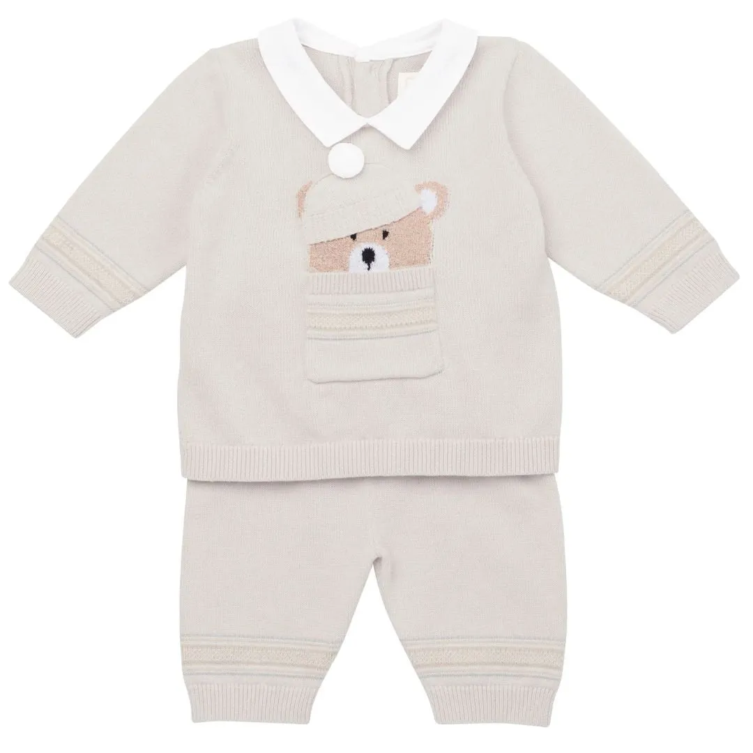 Stone 2 Piece Knitted Teddy Set & Hat