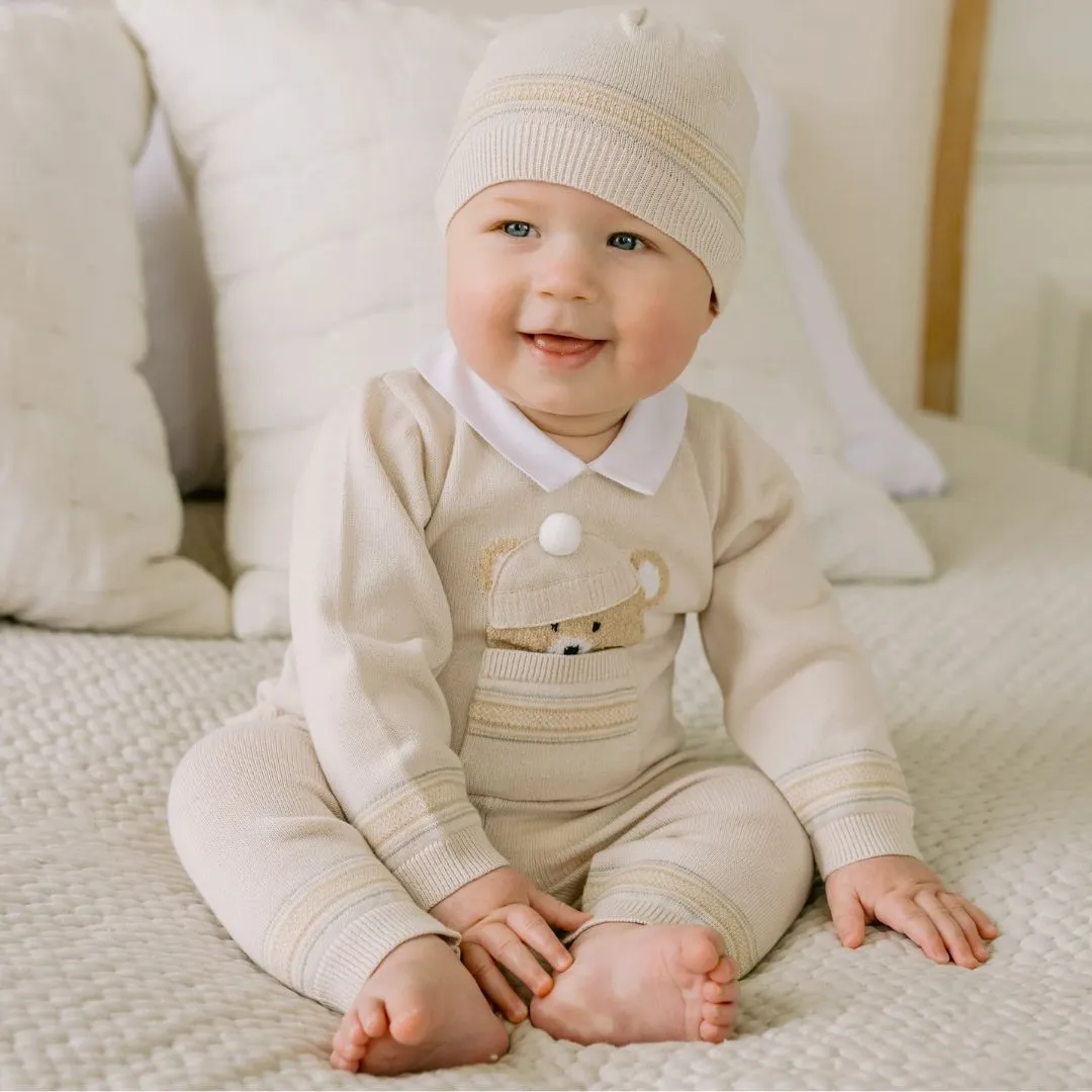 Stone 2 Piece Knitted Teddy Set & Hat