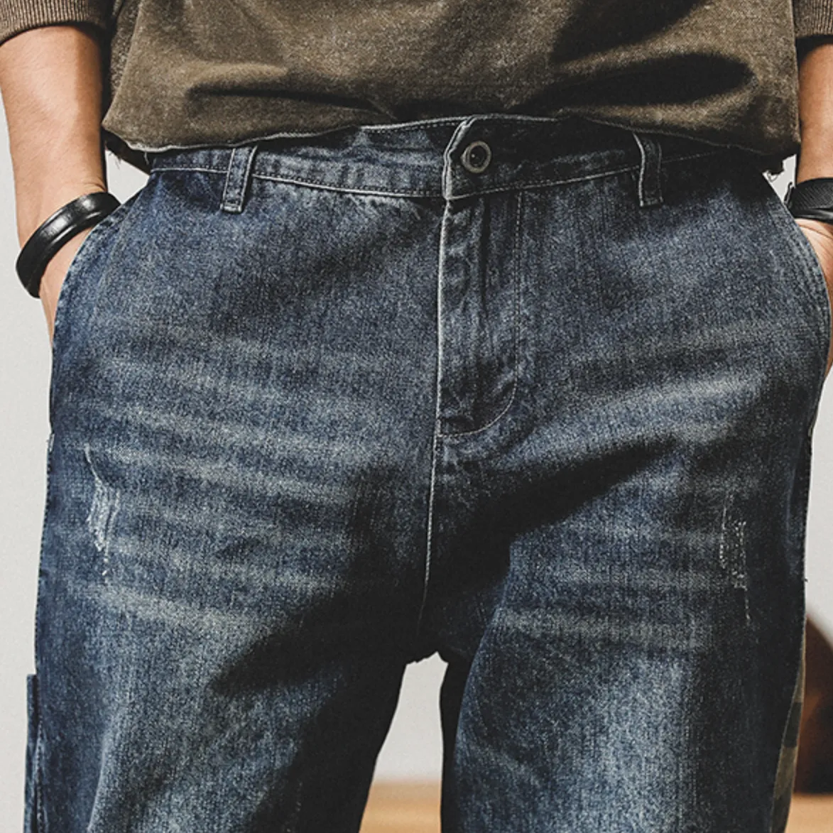 Straight Fit Contrast Jeans P0783