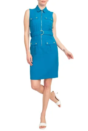 Stylish Sharagano Belted Zip Front Dress with Pockets