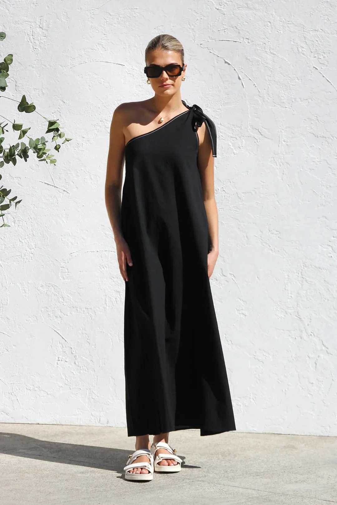 Summer One Shoulder Lace Up Maxi Dress