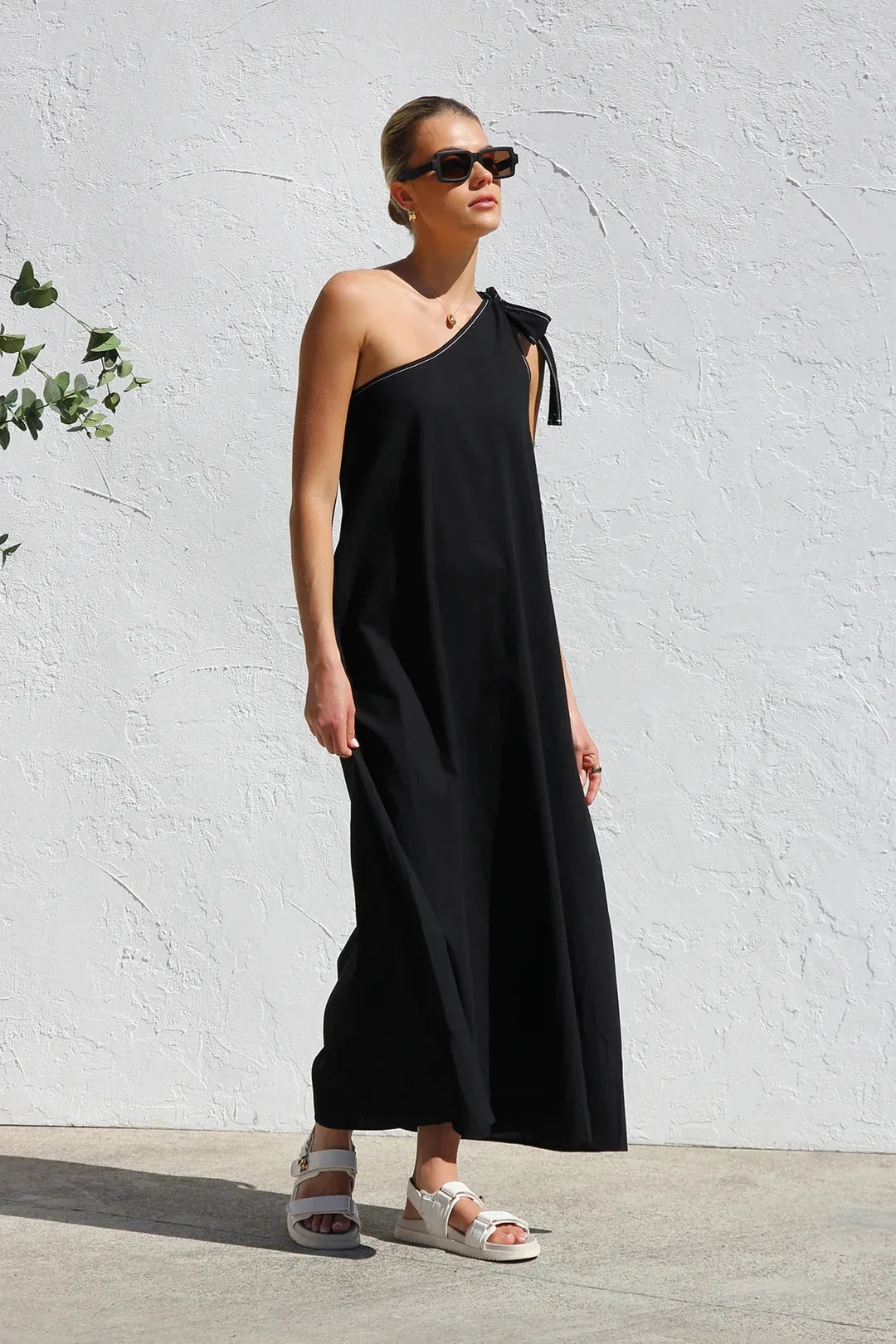 Summer One Shoulder Lace Up Maxi Dress