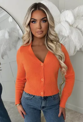 Sweetheart Secrets  Orange Buttoned Knitted Cardigan