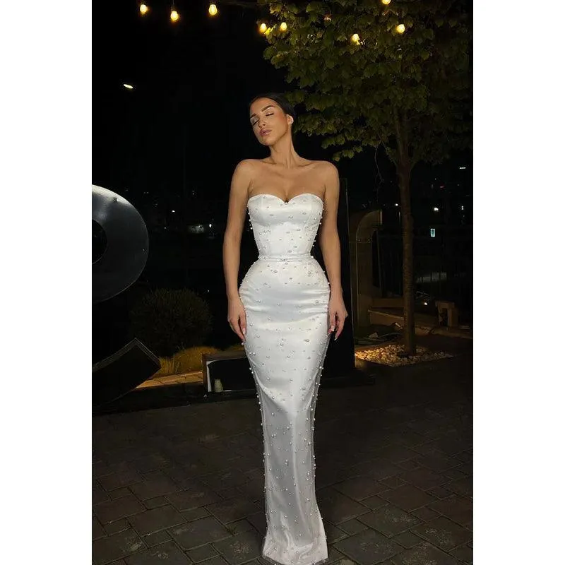 Sweetheart Strapless Beaded Sheath Long Prom Evening Gown