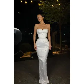 Sweetheart Strapless Beaded Sheath Long Prom Evening Gown