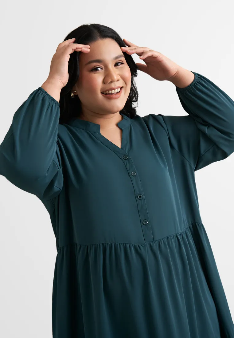 Tamera Half Button Tiered Long Dress