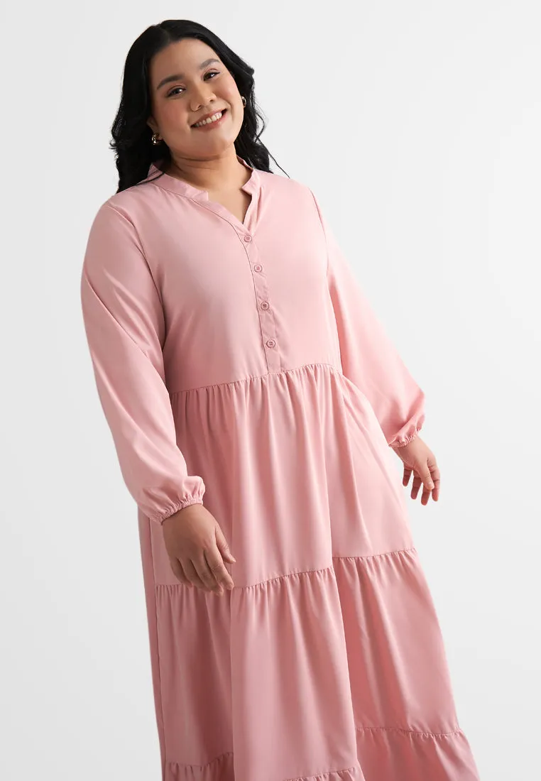 Tamera Half Button Tiered Long Dress