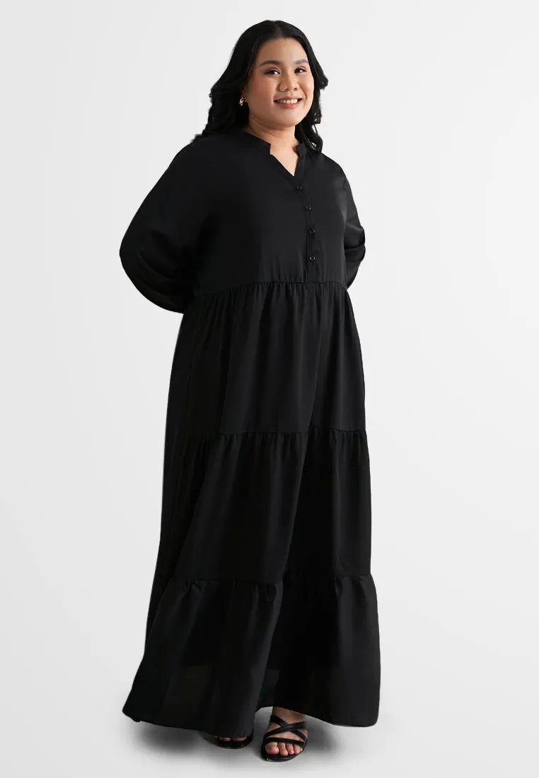 Tamera Half Button Tiered Long Dress