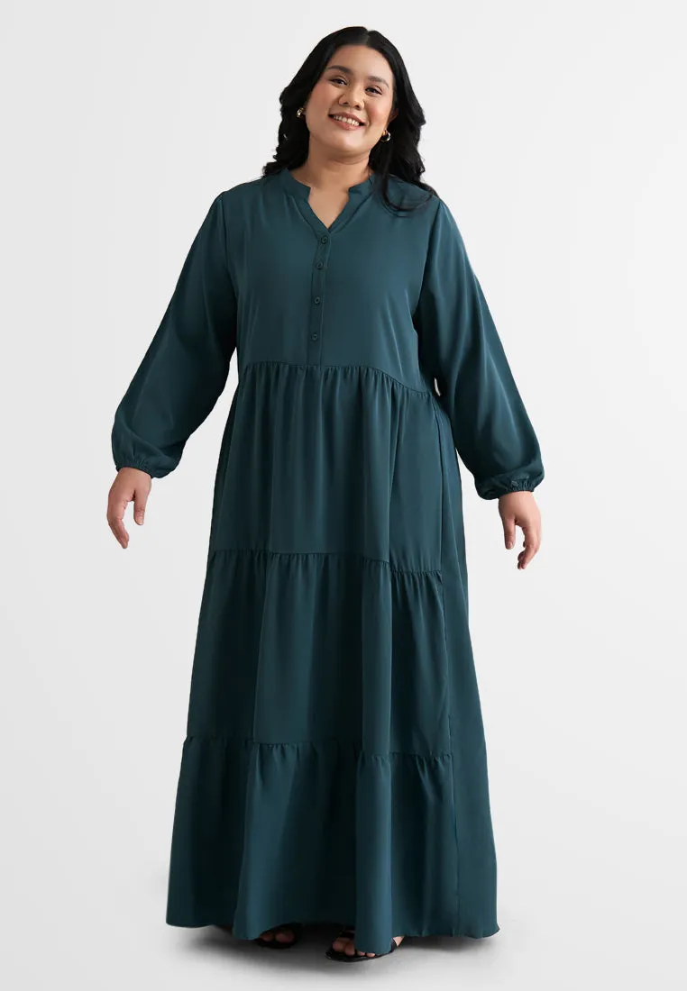 Tamera Half Button Tiered Long Dress