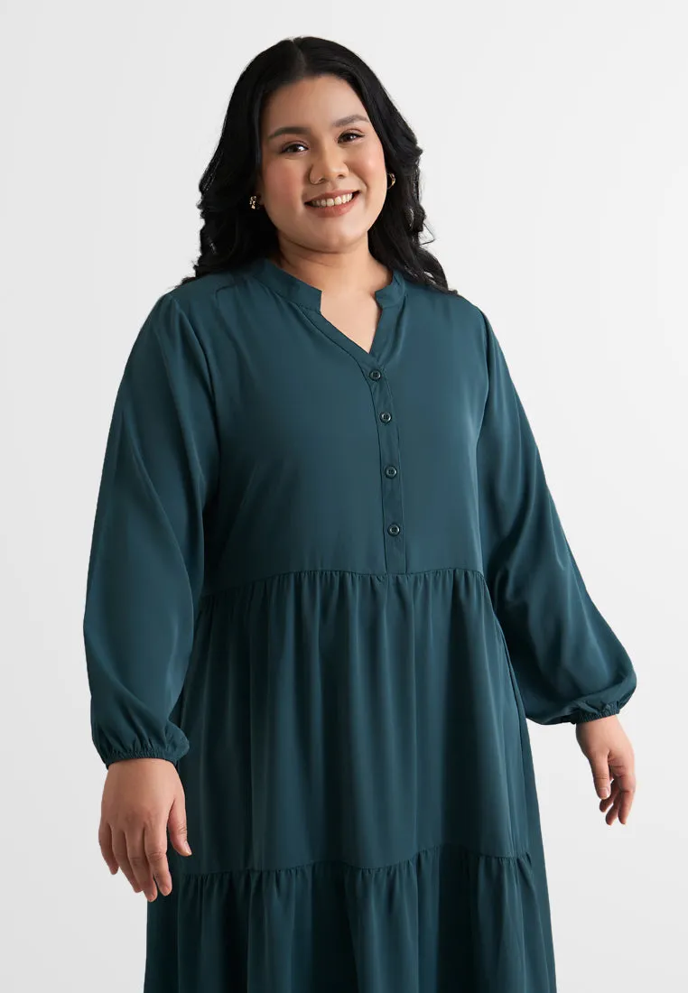 Tamera Half Button Tiered Long Dress