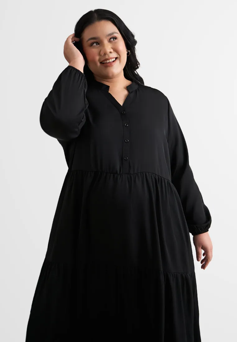 Tamera Half Button Tiered Long Dress