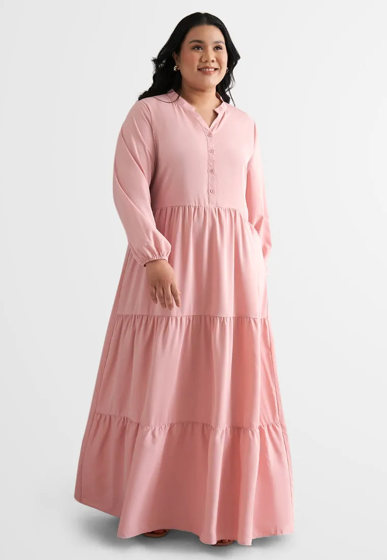 Tamera Half Button Tiered Long Dress