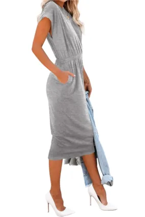 TEEK - Heather Grey Pocketed Cap Sleeve Dress