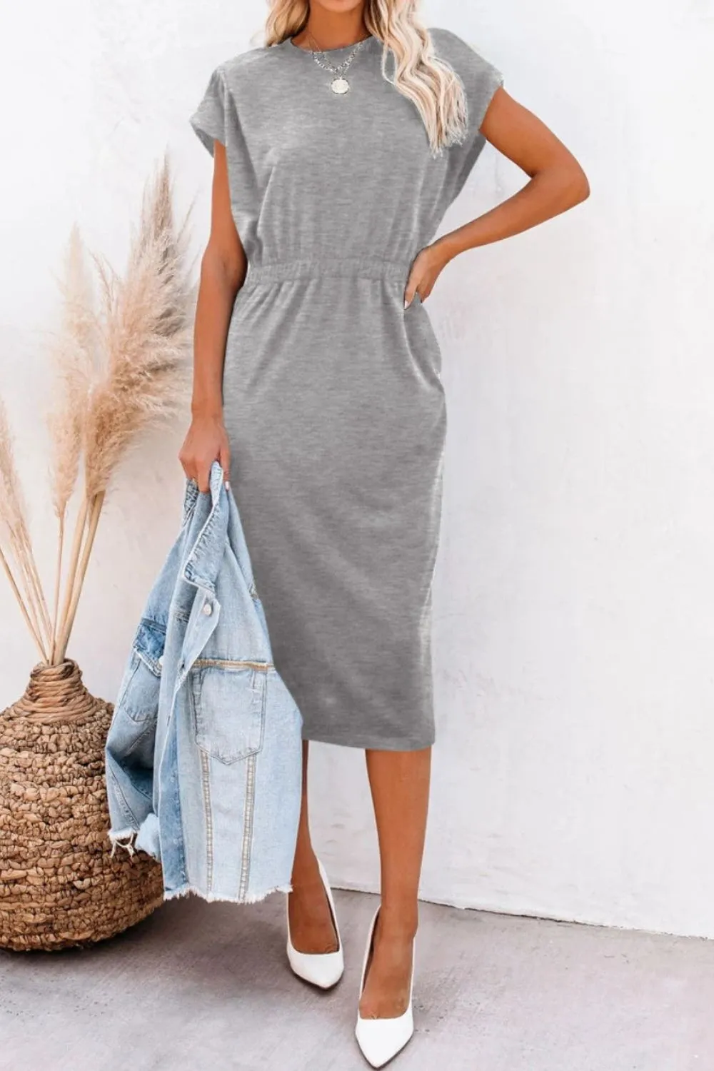 TEEK - Heather Grey Pocketed Cap Sleeve Dress