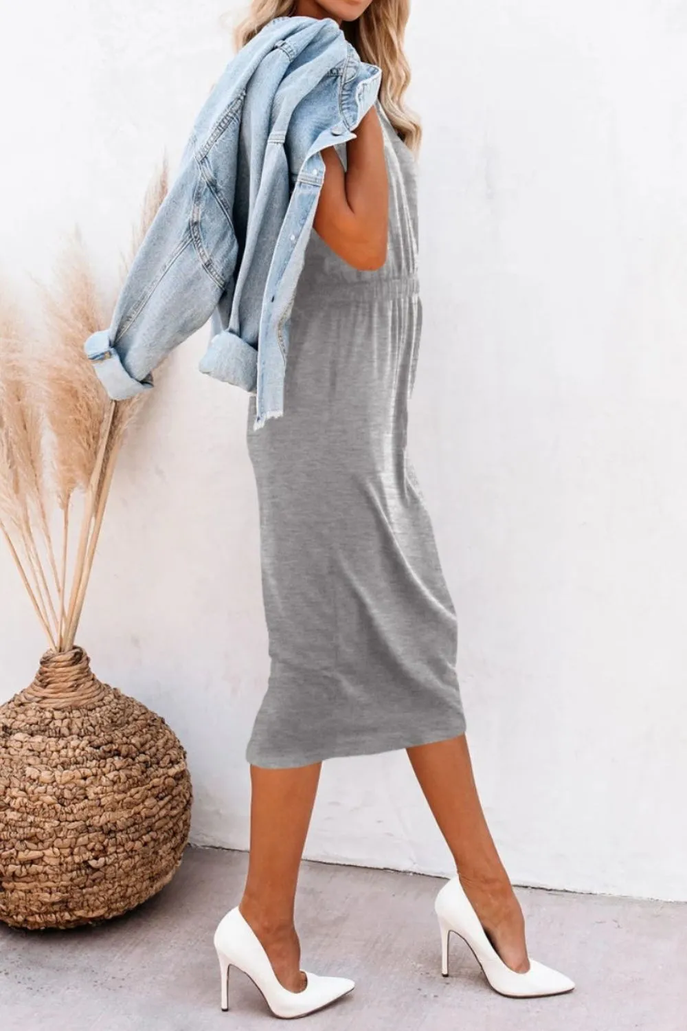 TEEK - Heather Grey Pocketed Cap Sleeve Dress