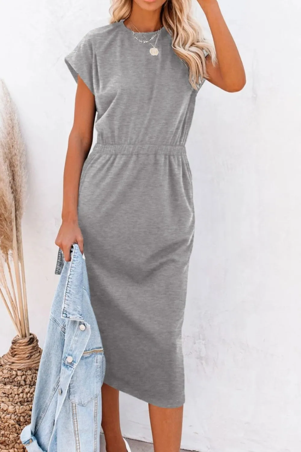 TEEK - Heather Grey Pocketed Cap Sleeve Dress