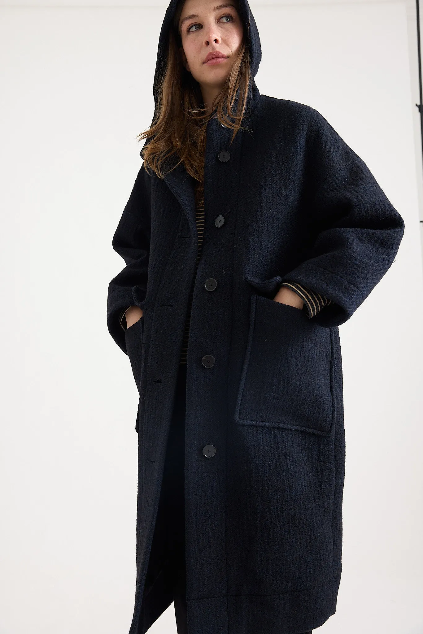 Toast - Wool Hooded Coat - Dark Navy