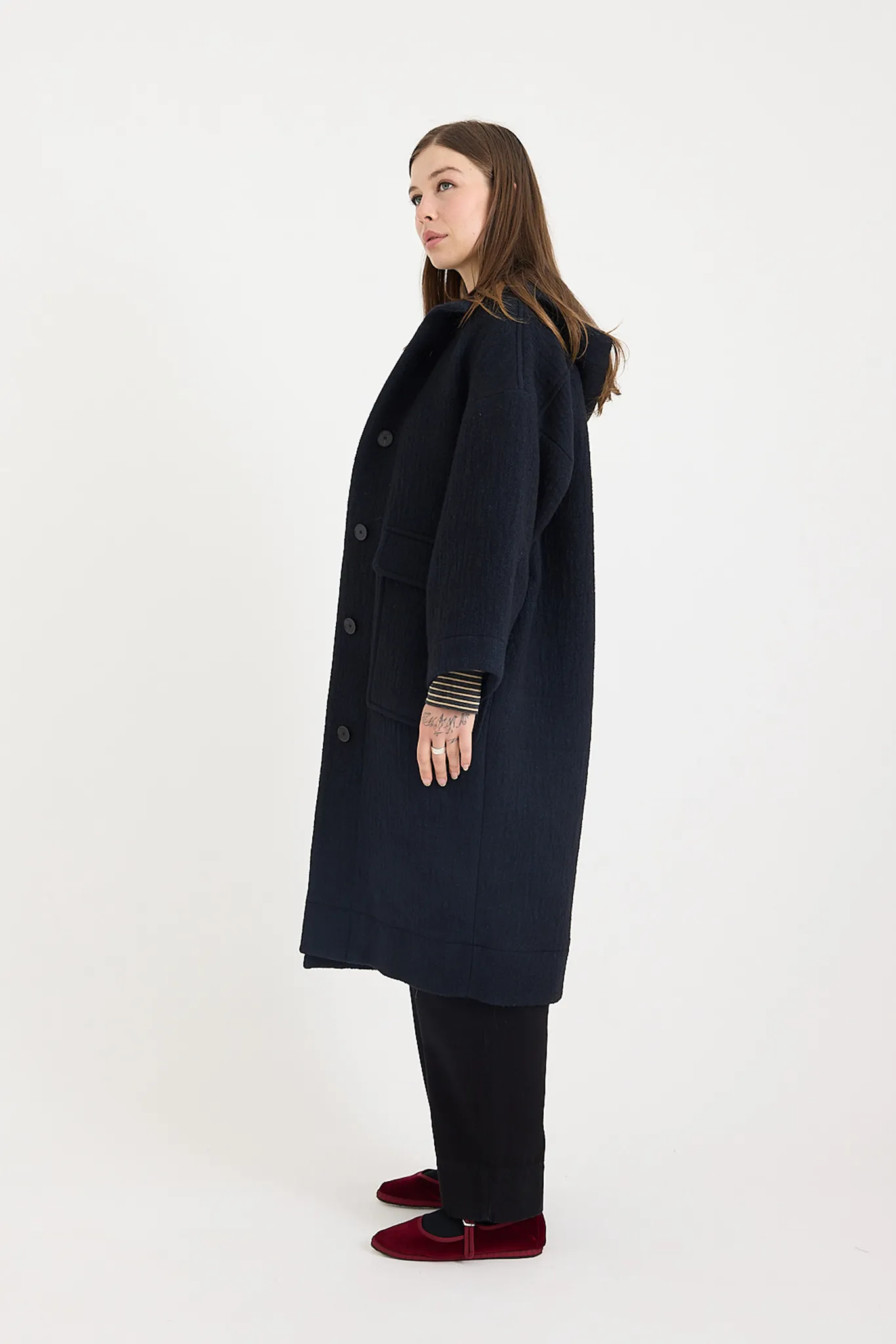 Toast - Wool Hooded Coat - Dark Navy