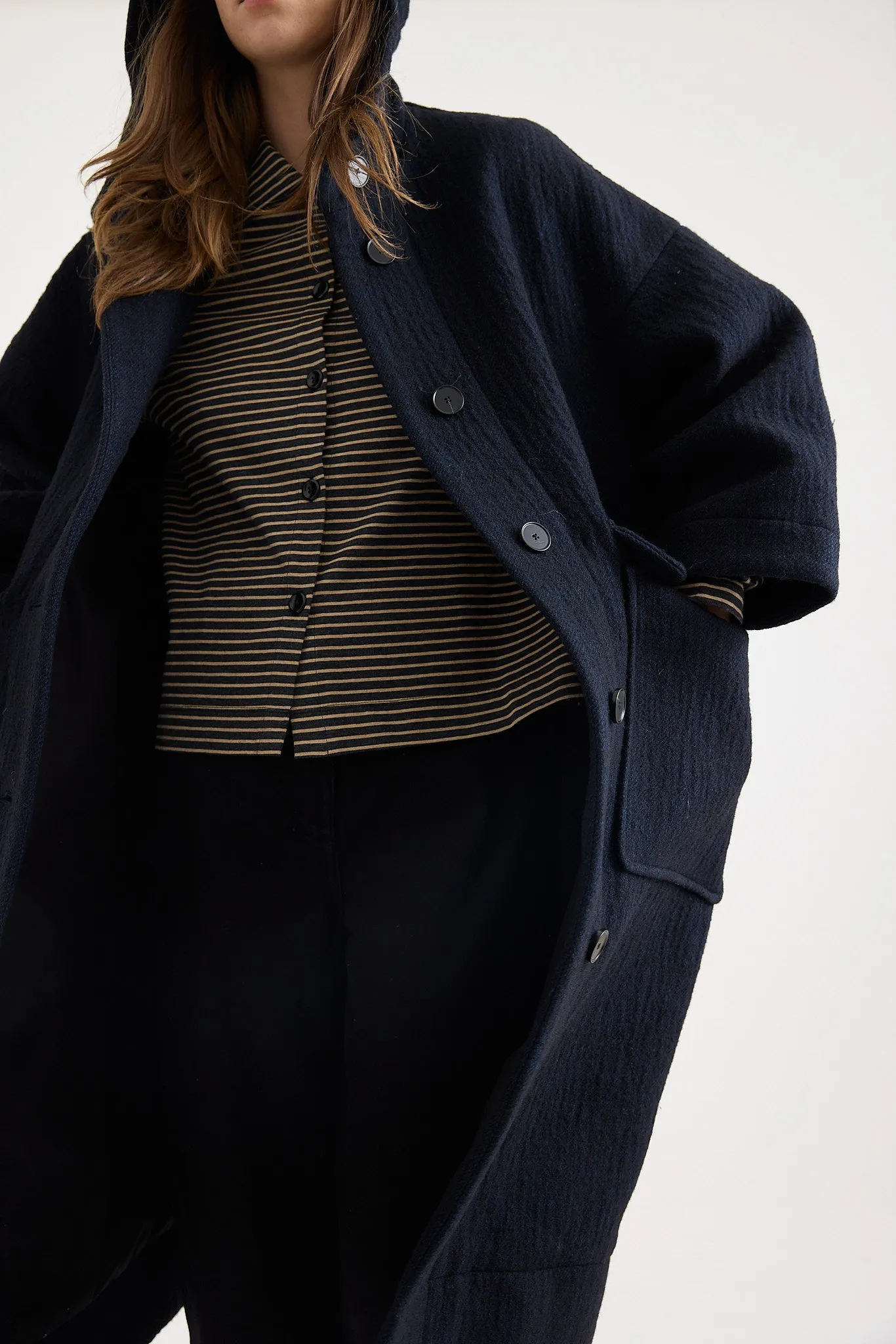 Toast - Wool Hooded Coat - Dark Navy