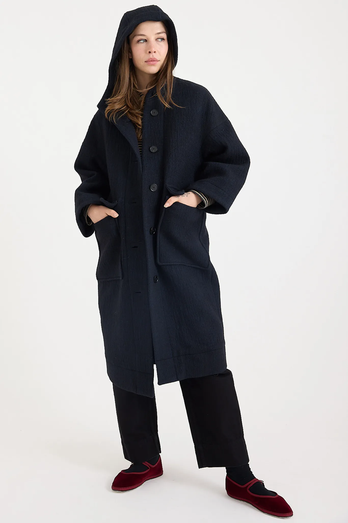 Toast - Wool Hooded Coat - Dark Navy